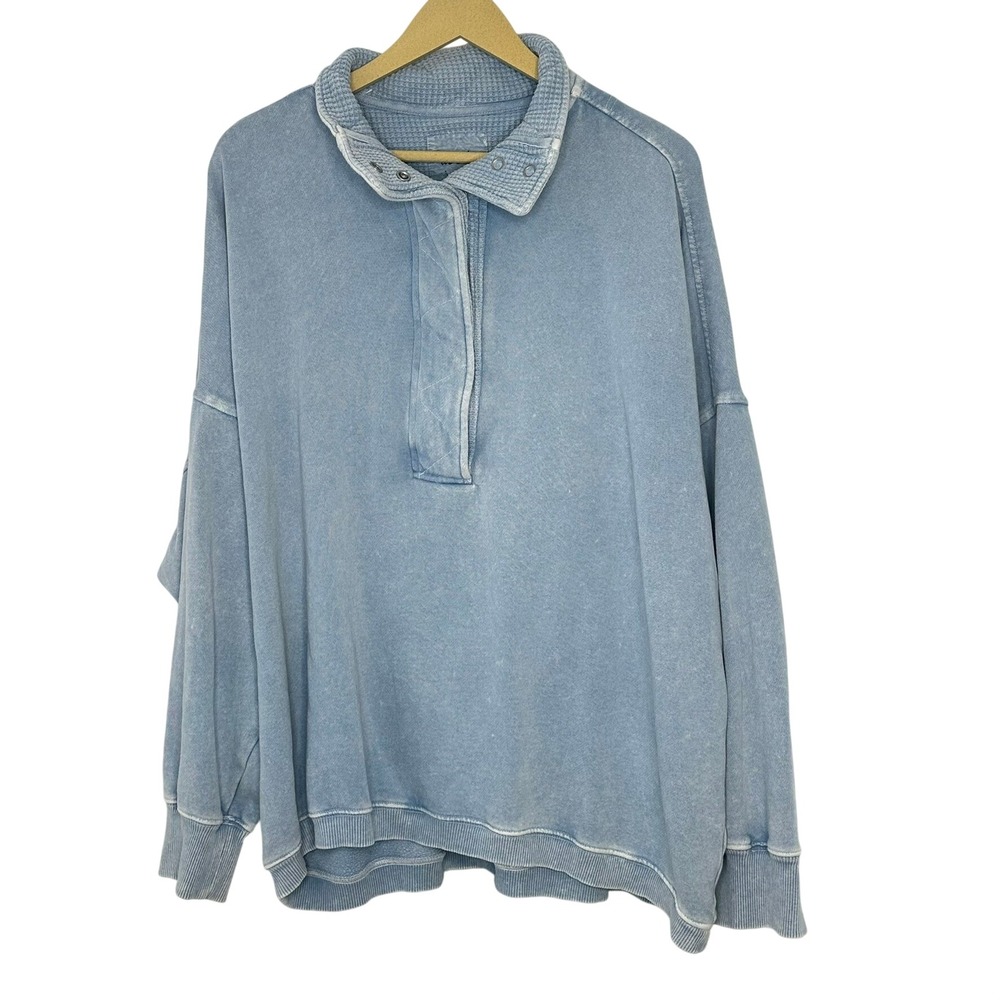 Aerie‎ Getaway Quarter Zip Sweatshirt Womens XL Ice Blue Oversized Pullover - Picture 2 of 7
